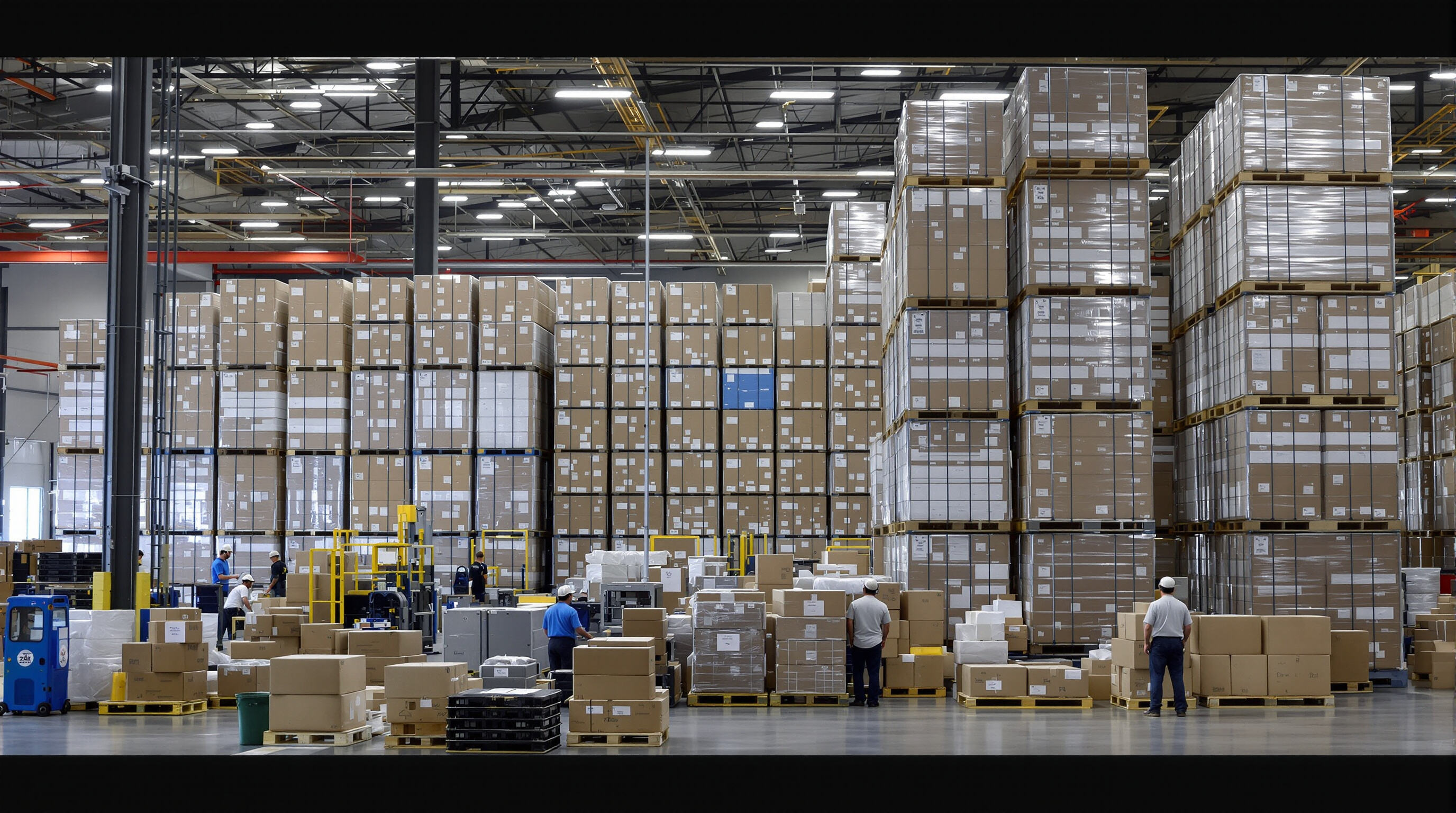 Warehouse with air and sea freight inventory areas, illustrating differences in stock management
