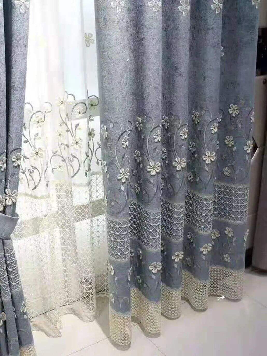 Foulola: X-2021 Series High Grade Embroidery Curtain with Sheers supplier