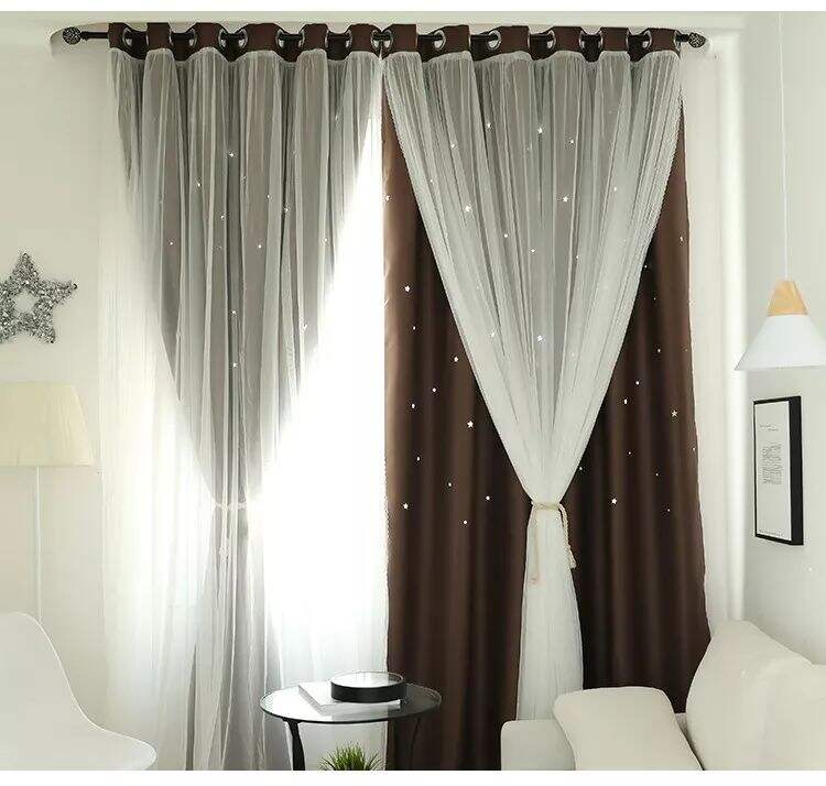 Foulola： Hot Sales Blackout Stars Curtain Fabric with Lace factory