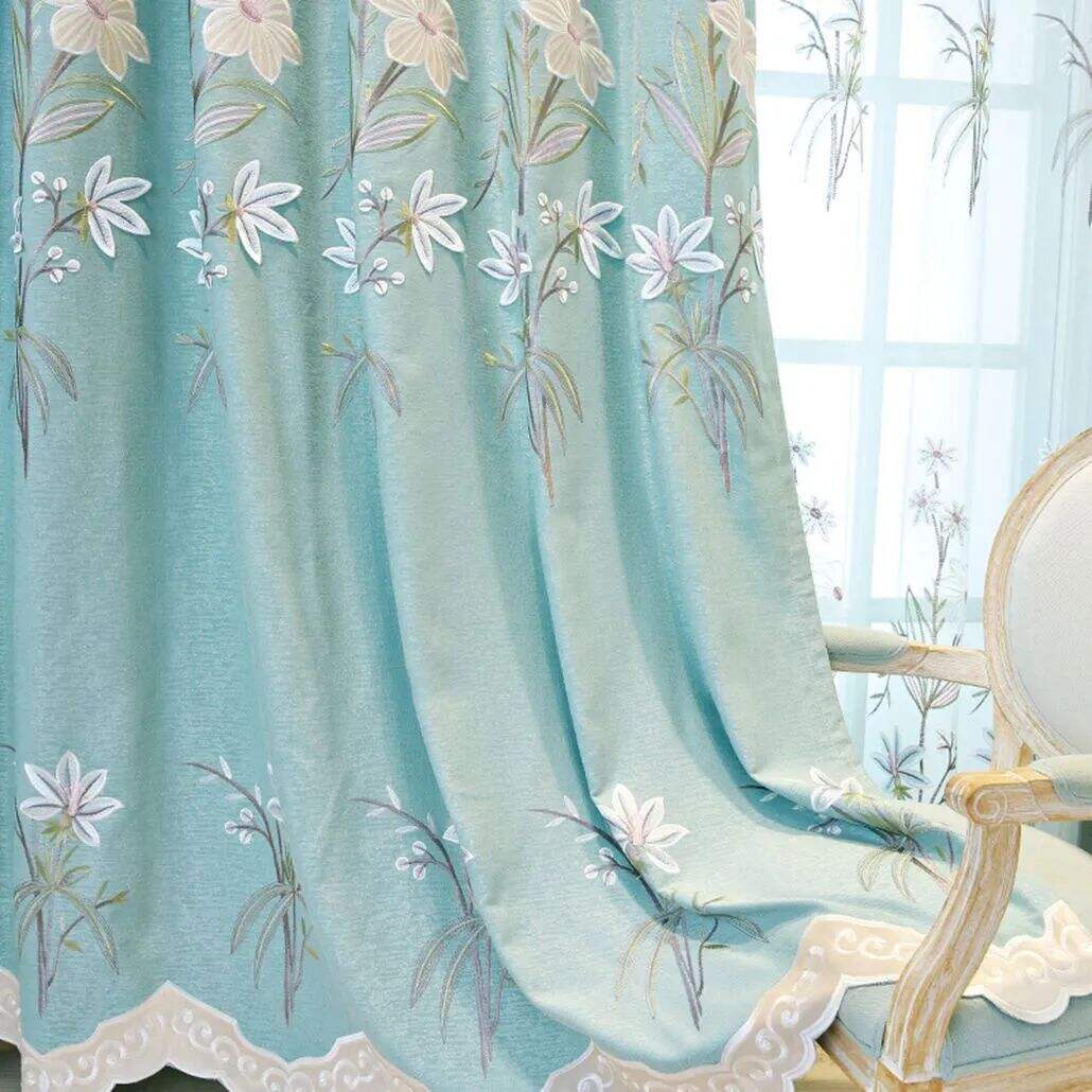 Foulola: X-2021 Series High Grade Embroidery Curtain with Sheers manufacture