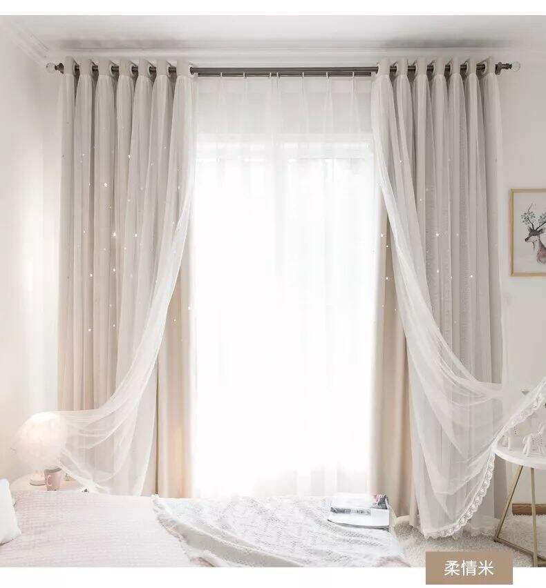 Foulola： Hot Sales Blackout Stars Curtain Fabric with Lace supplier