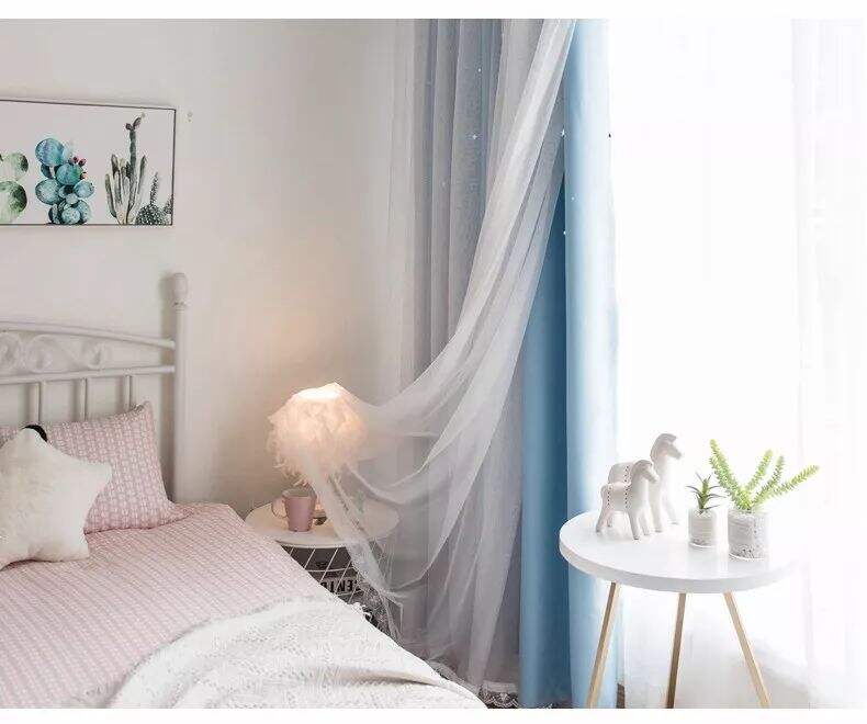 Foulola： Hot Sales Blackout Stars Curtain Fabric with Lace manufacture