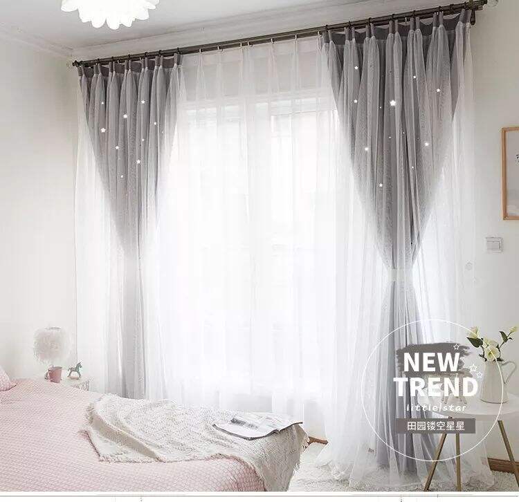Foulola： Hot Sales Blackout Stars Curtain Fabric with Lace manufacture
