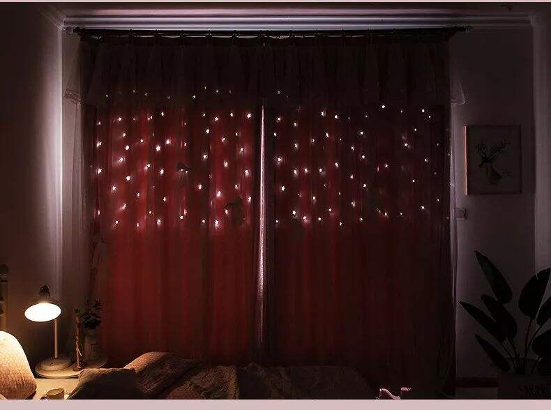 Foulola： Hot Sales Blackout Stars Curtain Fabric with Lace details