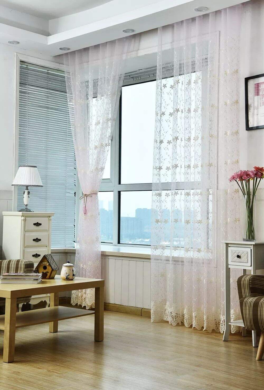 Foulola News: Romatic Flower Embroidered Milk Lace Curtain details