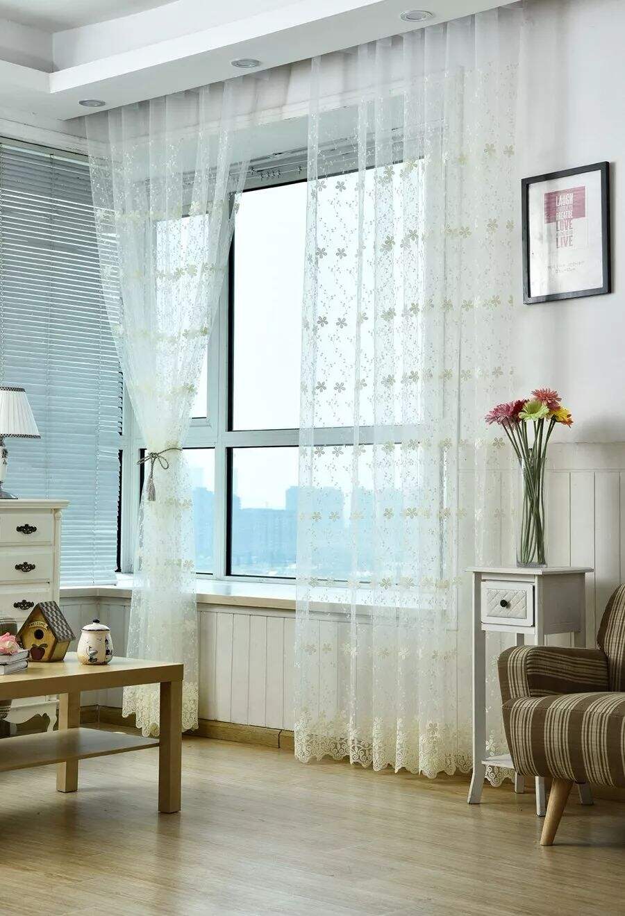 Foulola News: Romatic Flower Embroidered Milk Lace Curtain factory