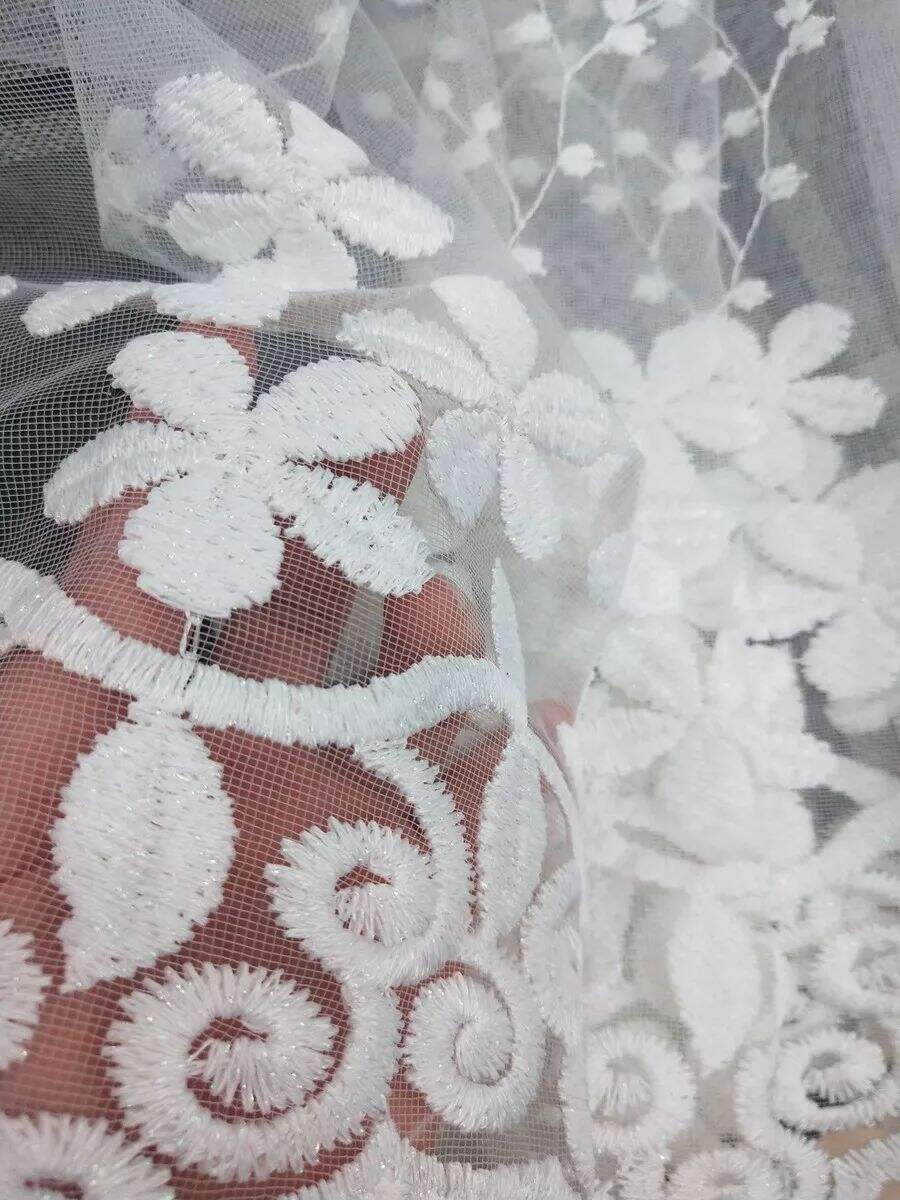 Foulola News: Romatic Flower Embroidered Milk Lace Curtain details