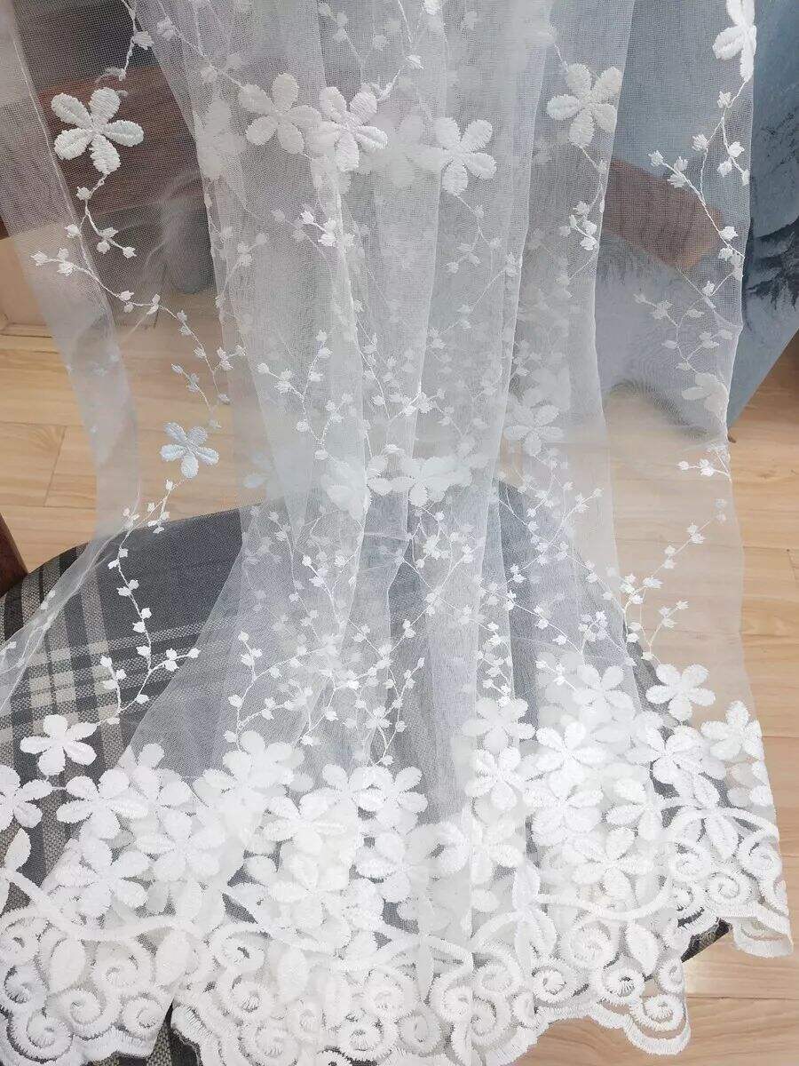 Foulola News: Romatic Flower Embroidered Milk Lace Curtain details