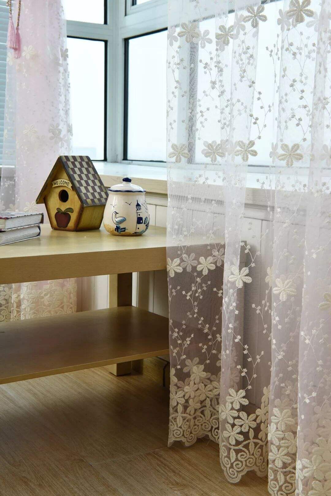 Foulola News: Romatic Flower Embroidered Milk Lace Curtain factory