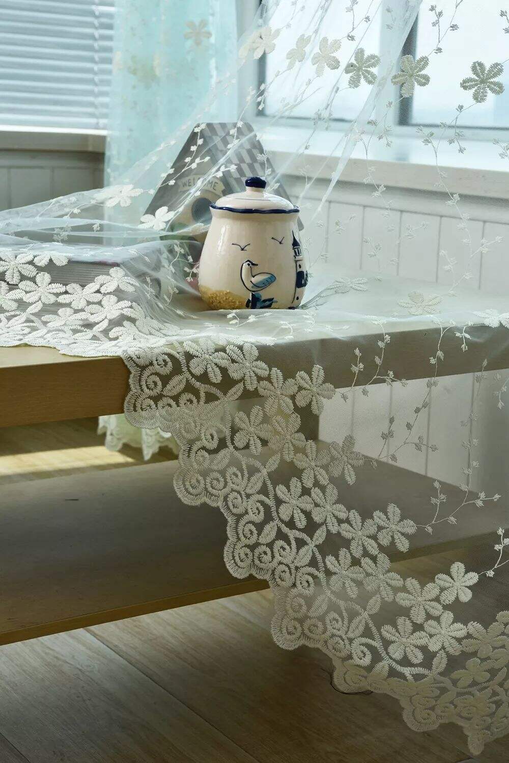 Foulola News: Romatic Flower Embroidered Milk Lace Curtain details