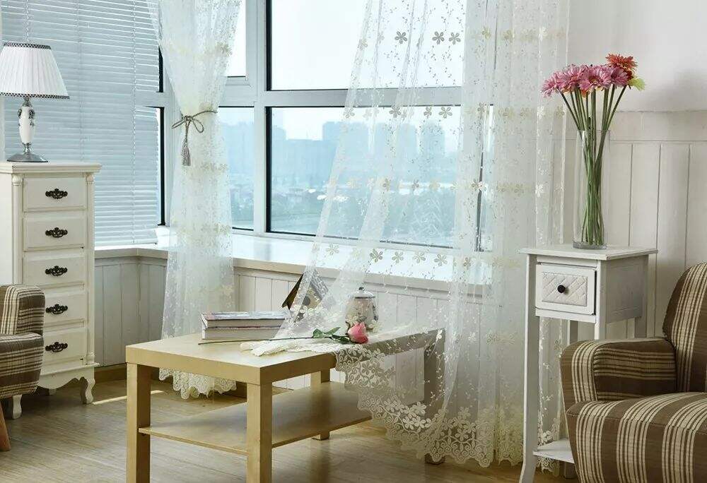 Foulola News: Romatic Flower Embroidered Milk Lace Curtain factory