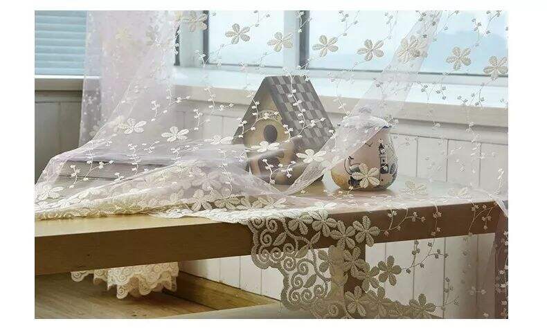 Foulola News: Romatic Flower Embroidered Milk Lace Curtain details