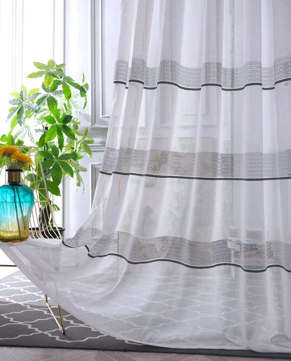 Foulola News: 2029# Series Jacquard Stripe Style Linen Sheer details