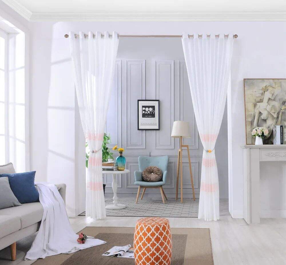 Foulola News: 2029# Series Jacquard Stripe Style Linen Sheer details