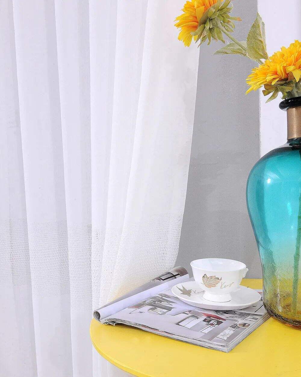 Foulola News: 2029# Series Jacquard Stripe Style Linen Sheer details