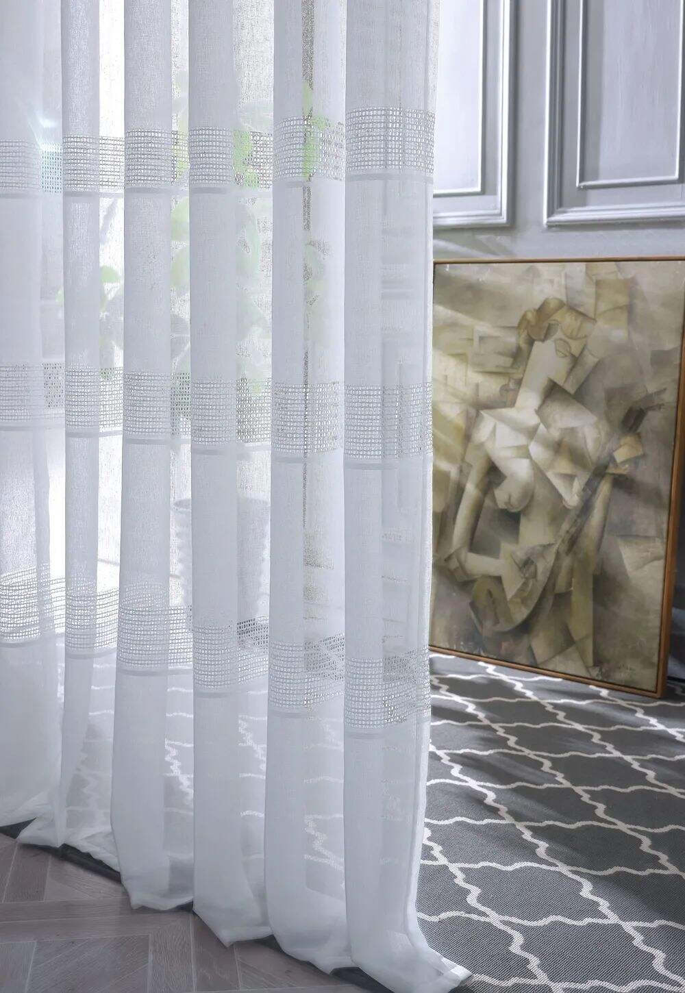 Foulola News: 2029# Series Jacquard Stripe Style Linen Sheer details
