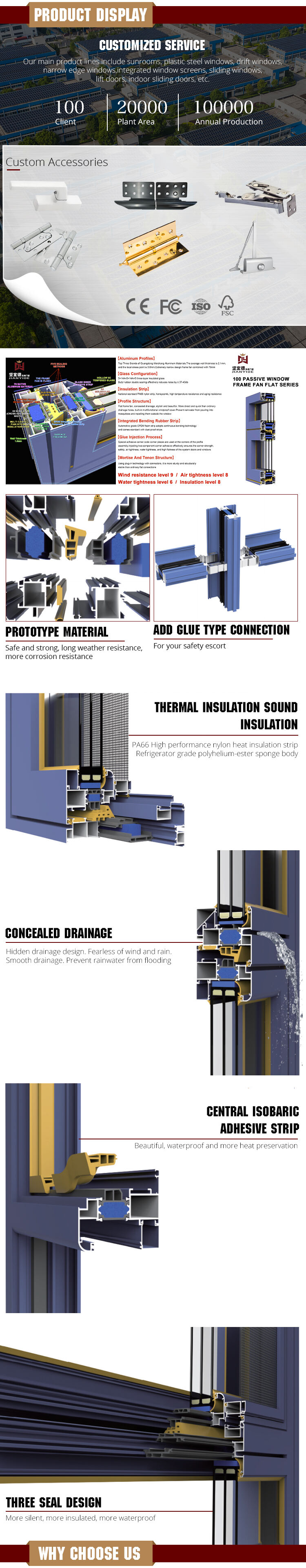 Discounted Price Aluminum Windows Wind Pressure Resistance Sound Proof Aluminum Clad Wood Window factory