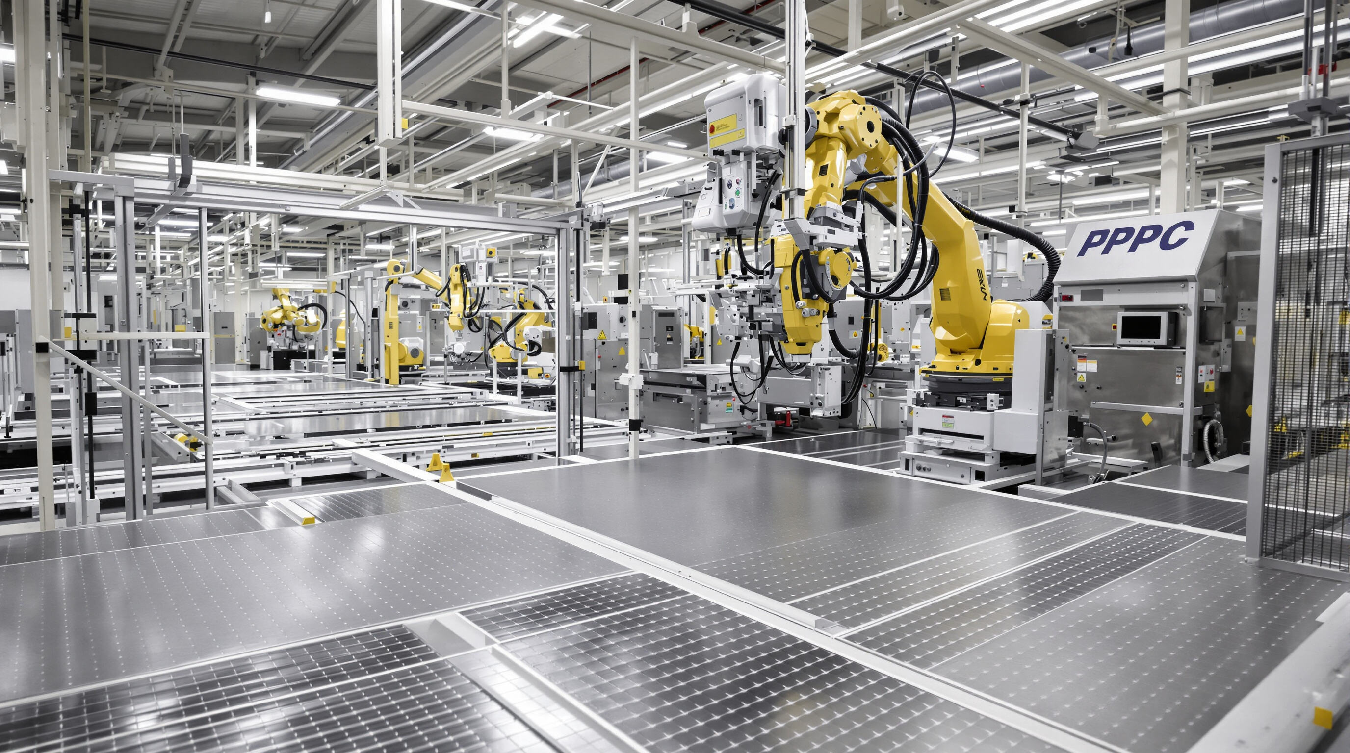 High-tech SPC flooring production line featuring automated machinery and precision sensors