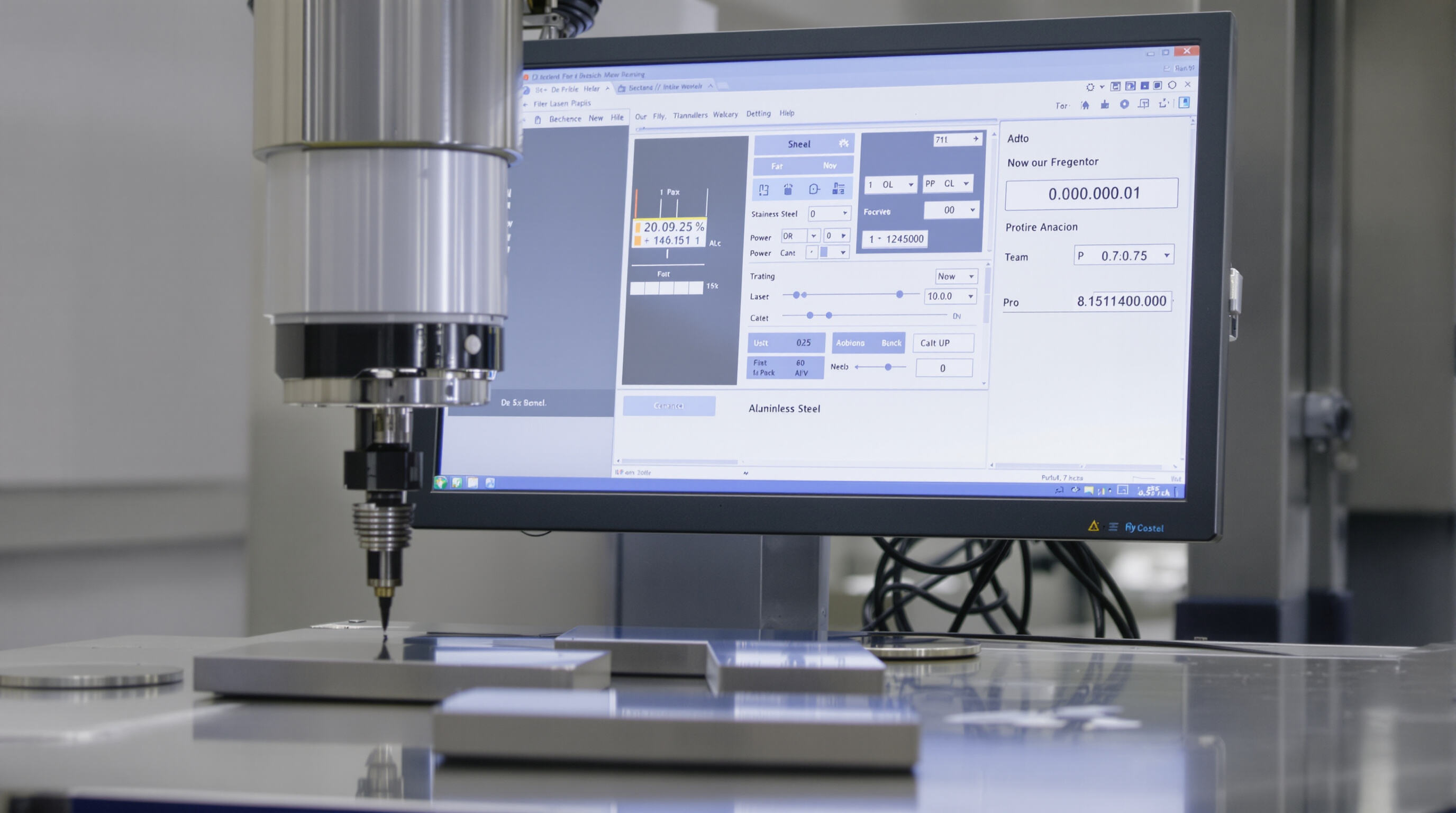 Operator adjusting fiber laser settings on control panel for marking different metals