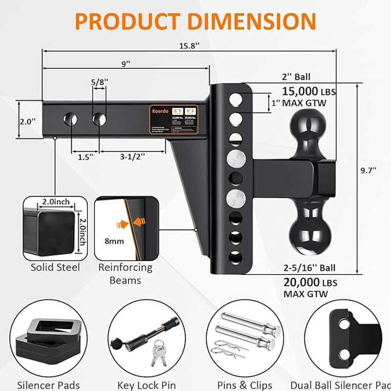 Adjustable Trailer Hitch Drop Tow Hitch Ball Hitches for Trucks details