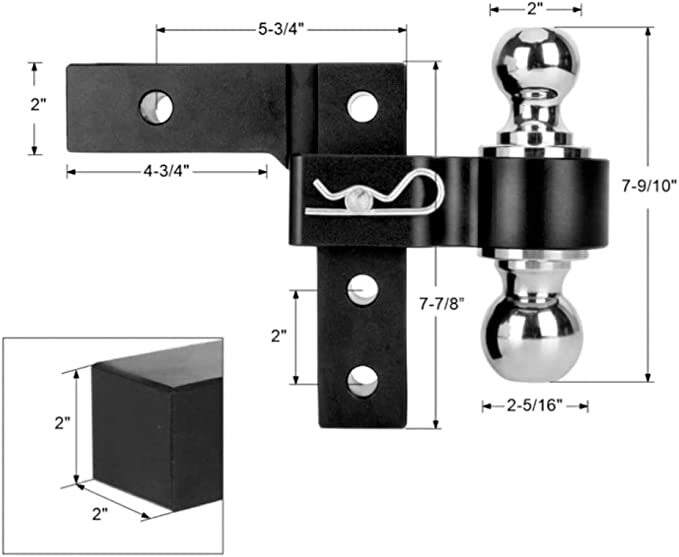 Adjustable 6'' Dual Ball Trailer Hitch Mount 6'' Drop Rise Tractor Mount with 2-5/16\