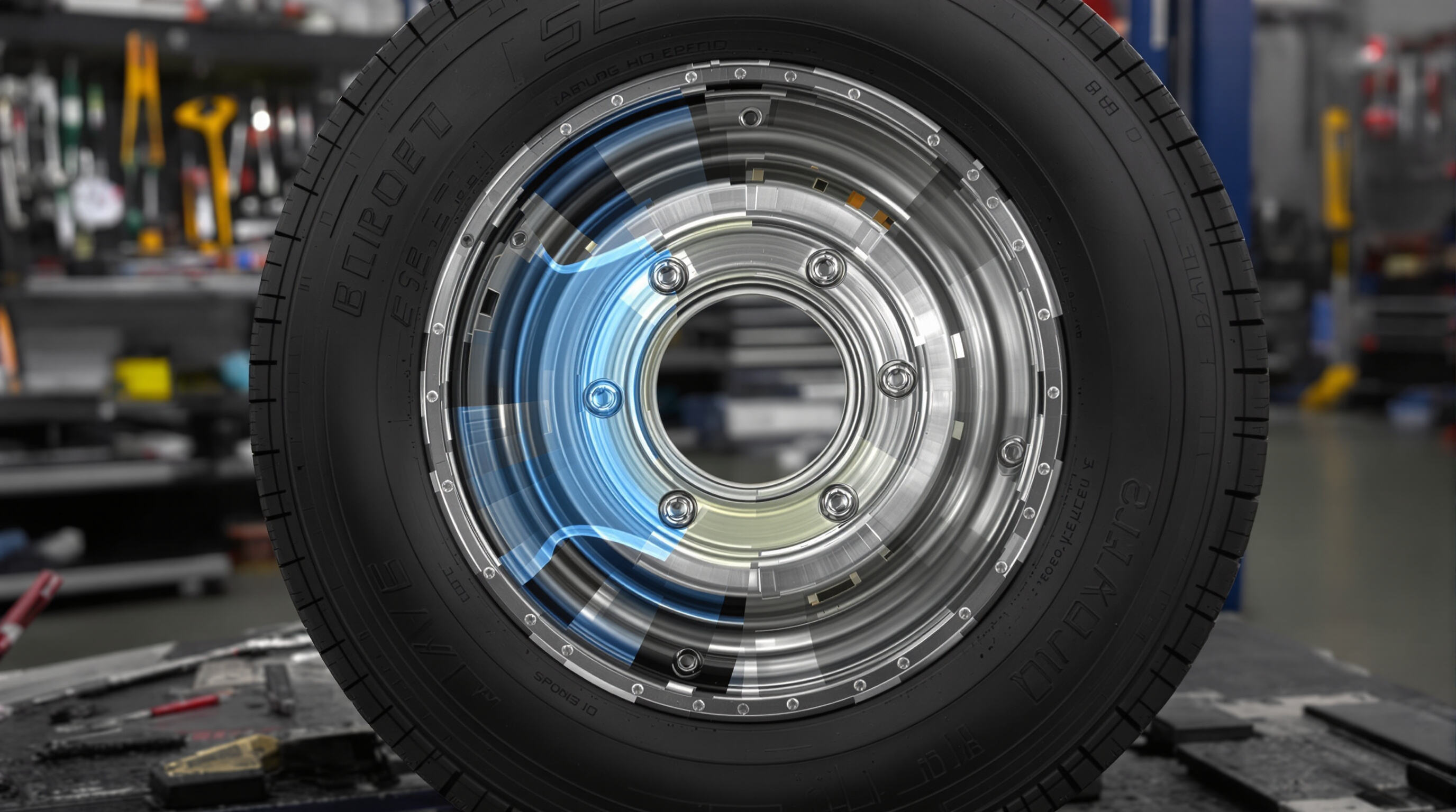 Cross-sectional view of a wheel showcasing internal beadlock system installed inside tire bead