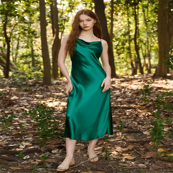 Experience luxury in a stunning long silk slip dress