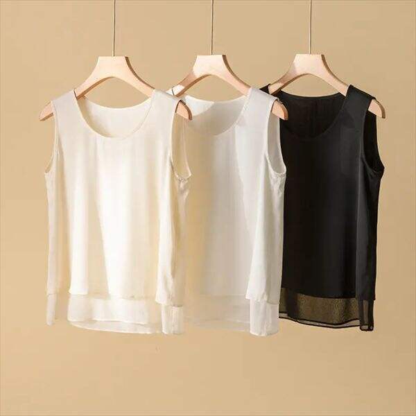 The beauty of plain silk sleeveless tops