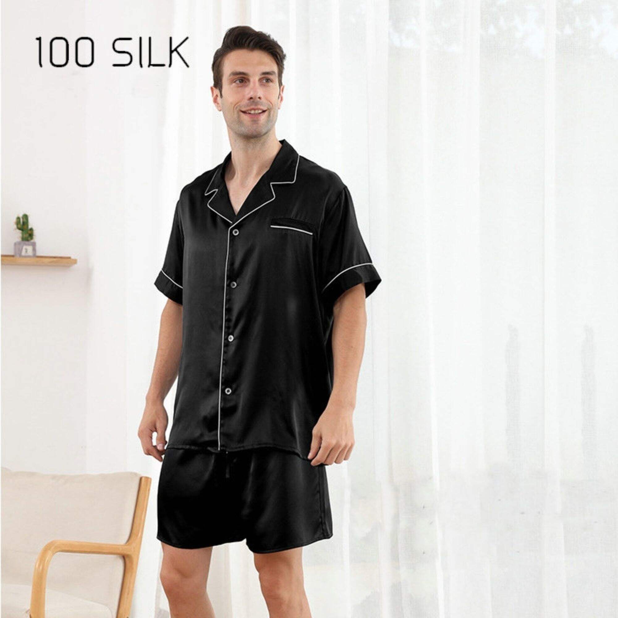 short top and pants silk pajamas for men