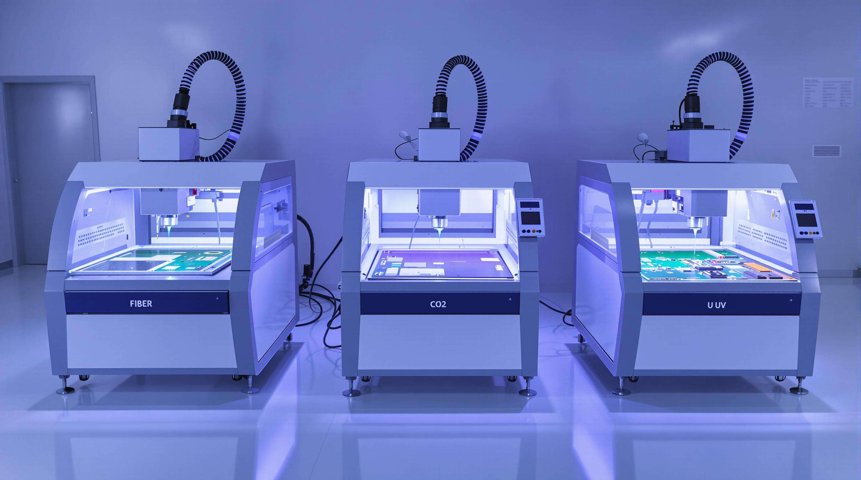 Three laser marking machines for metals, plastics, and electronics in a factory