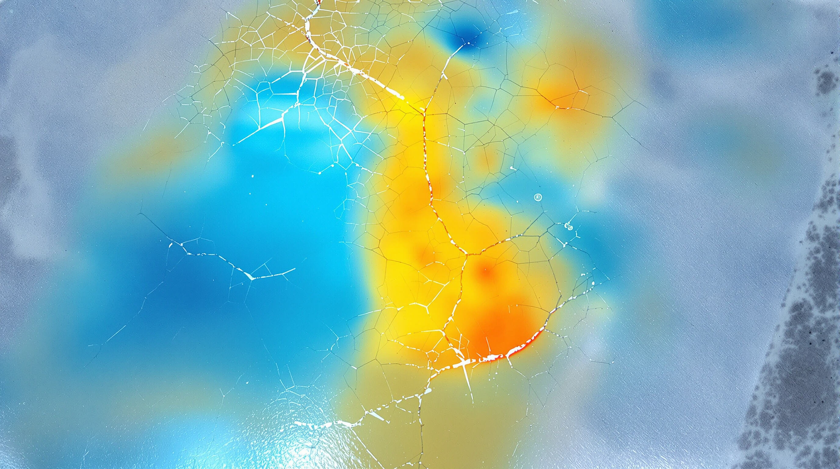 Thermal view showing heat buildup and cracks in thick epoxy pour