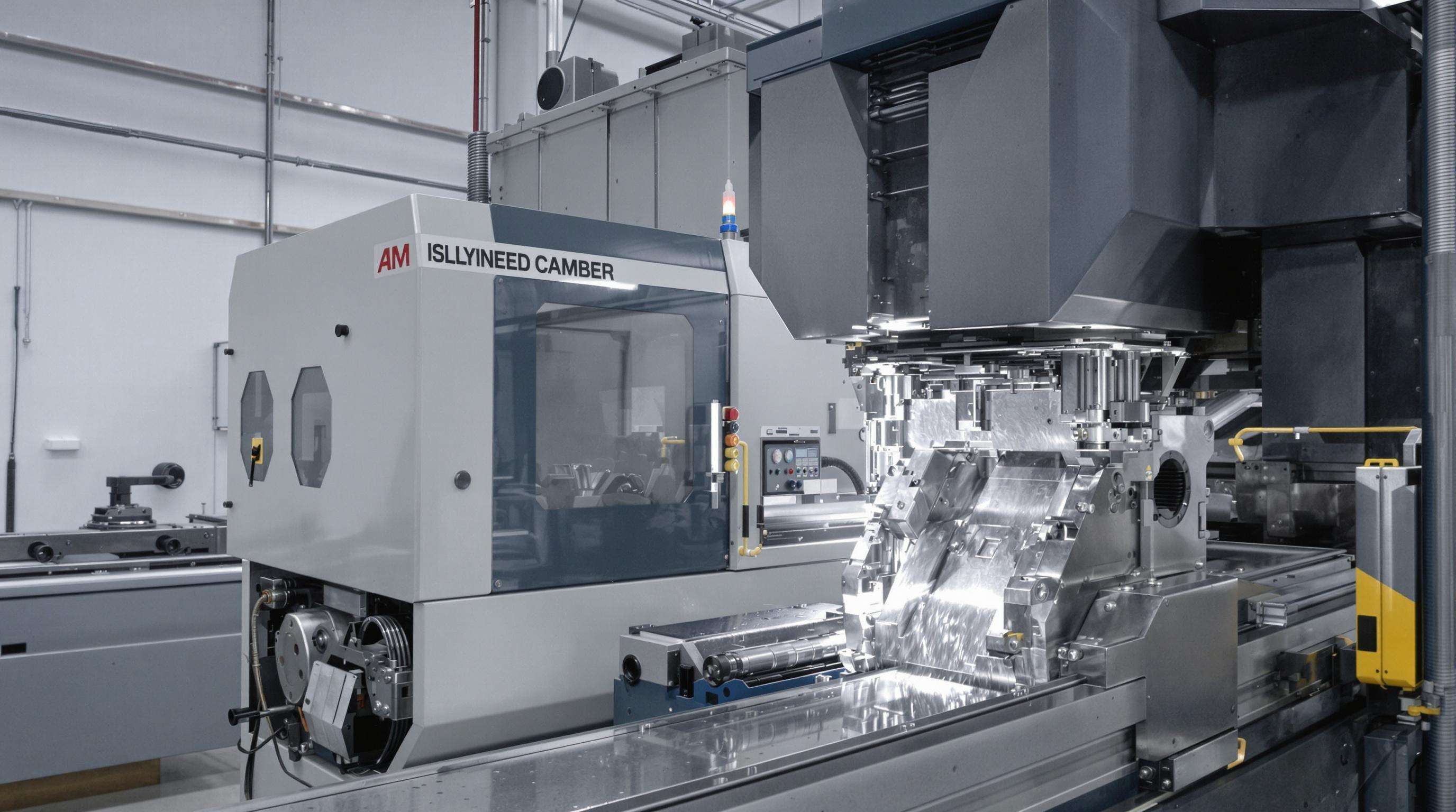 Modern inclined bed CNC lathe in a workshop with chips falling down its slanted frame.