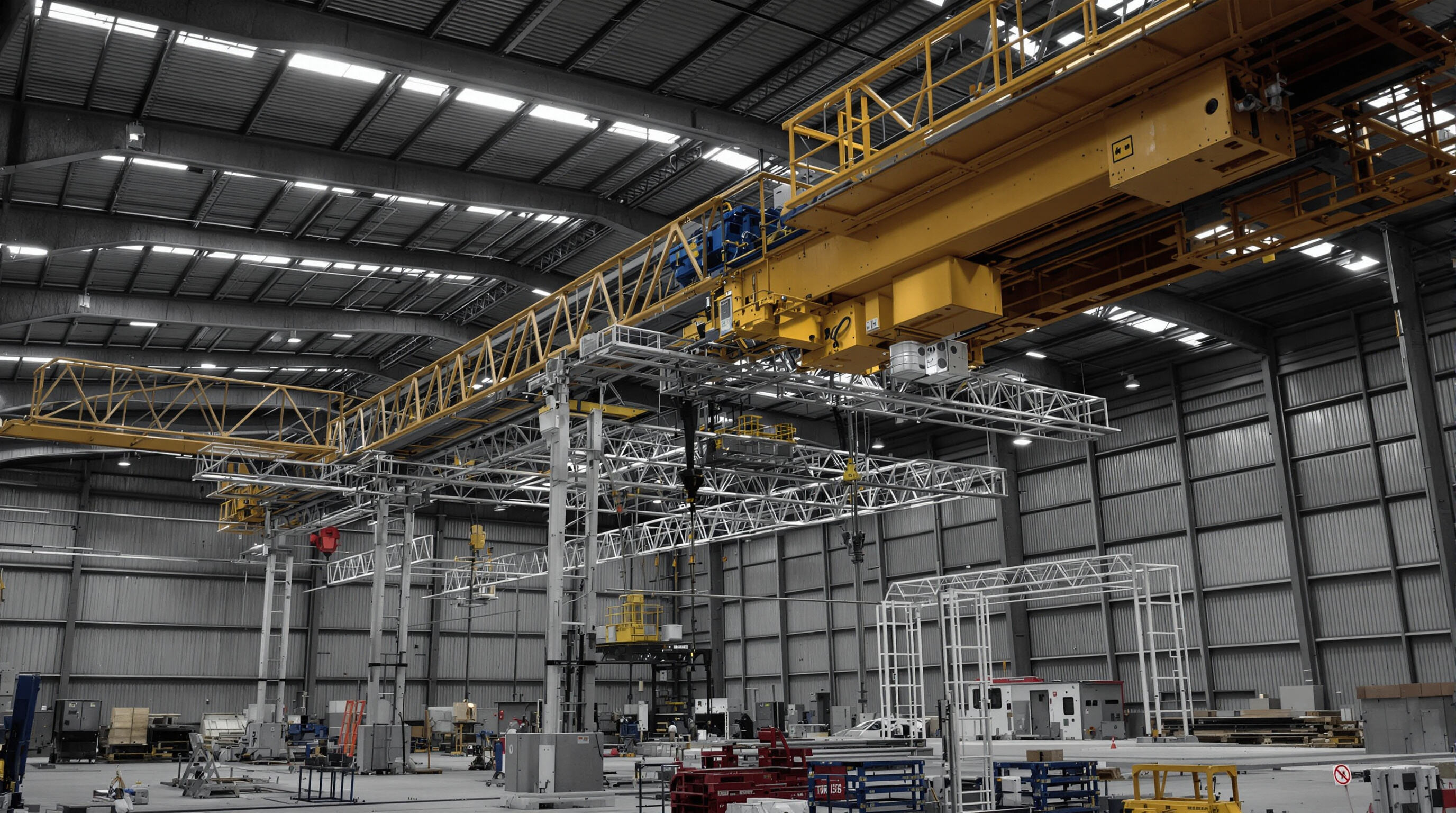 Photo of a modular bridge crane with interchangeable components in a small industrial setting