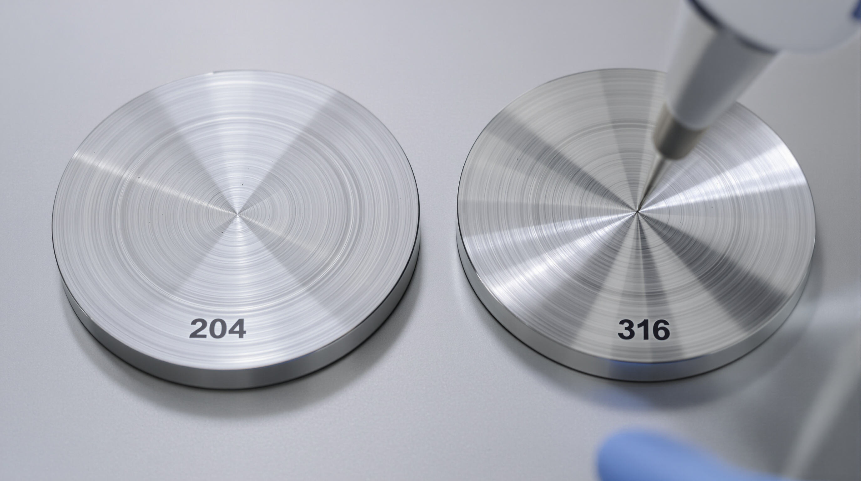 Lab analysis of two stainless steel samples representing 304 and 316 alloys