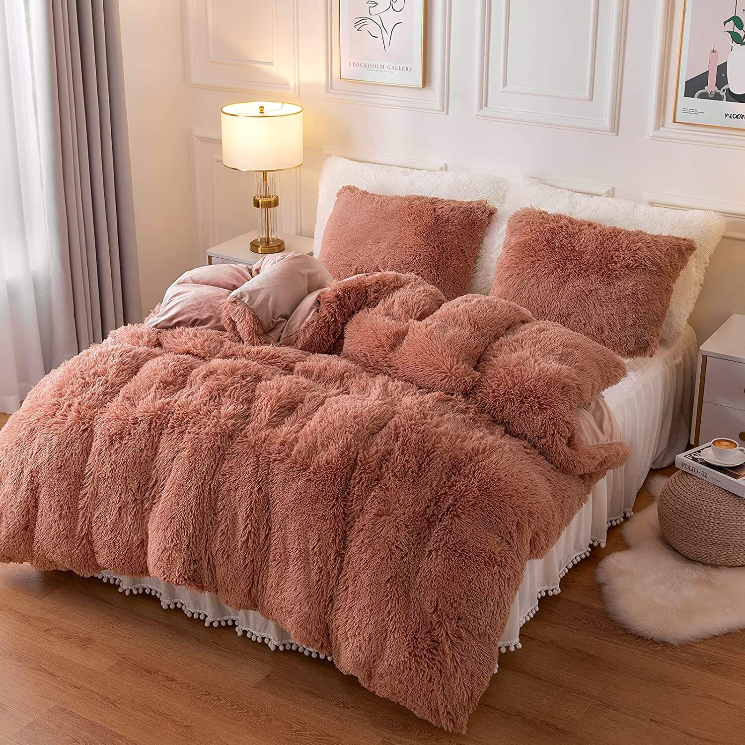 Hot Selling Custom Fluffy Plush Luxury Faux Fur Velvet Shaggy Queen King Size Duvet Cover Bedding Set factory