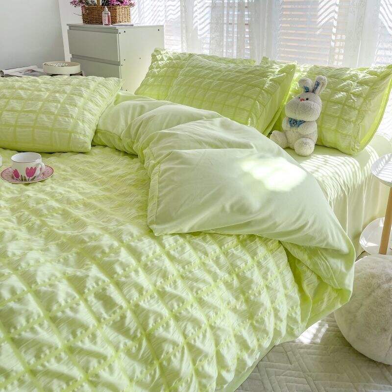 Wholesale Stripes Seersucker Bedding Set with Comforter Flat Sheet Fitted Sheet Bed Skirt Pillow Shams Pillowcases supplier