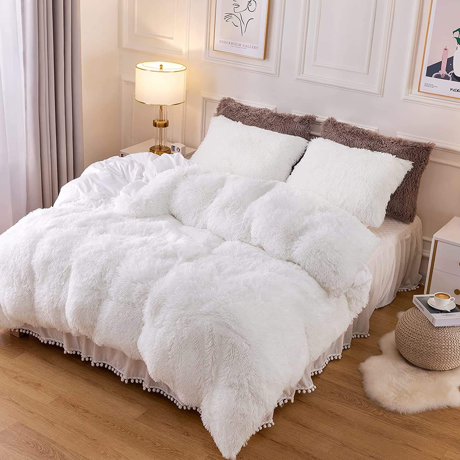 Hot Selling Custom Fluffy Plush Luxury Faux Fur Velvet Shaggy Queen King Size Duvet Cover Bedding Set factory