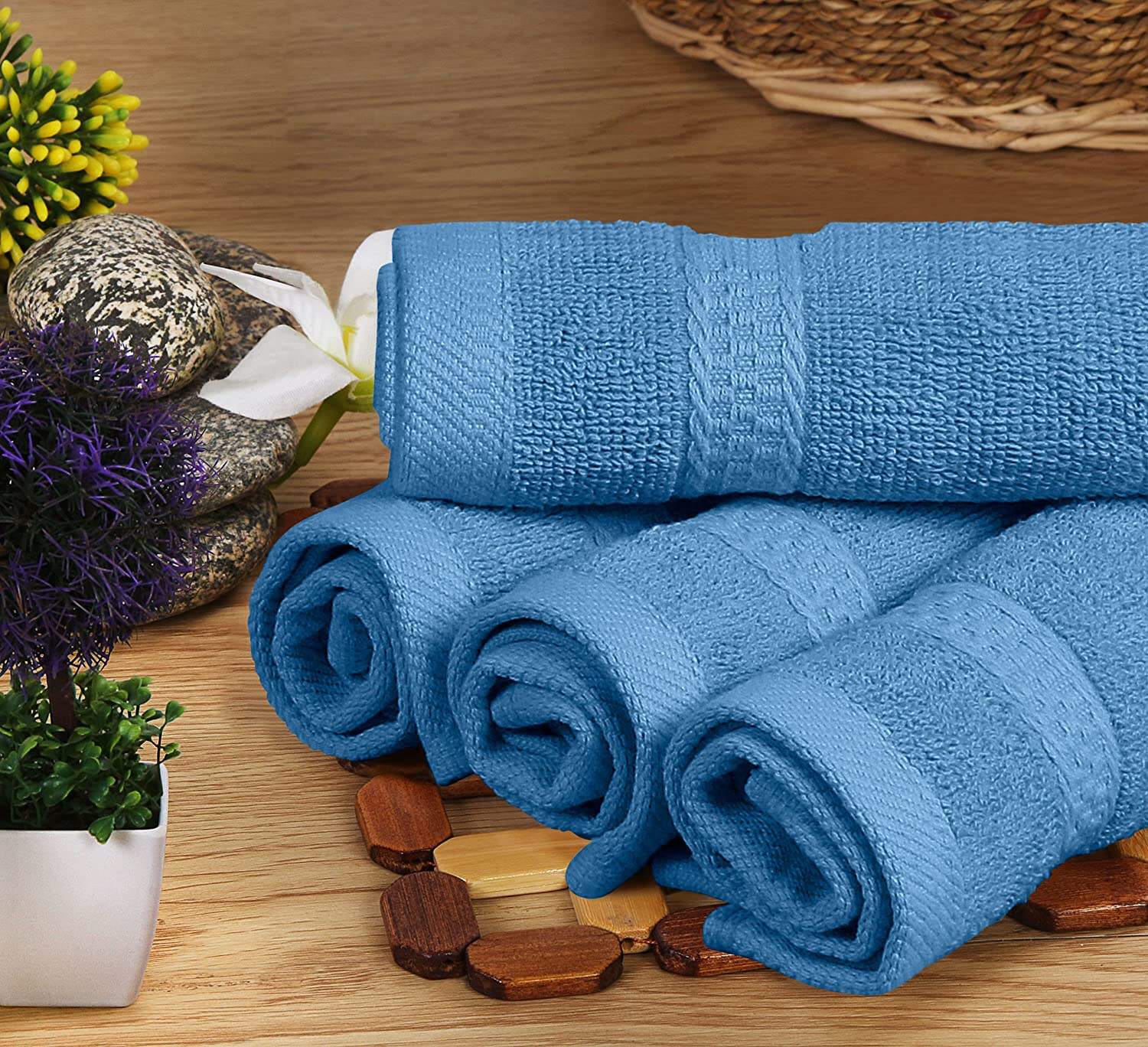 Luxury Super Soft Hotel Quality Towel Bath Set Linen Blue Hand Towels 4 Pack Quick-Dry custom bath Towel details