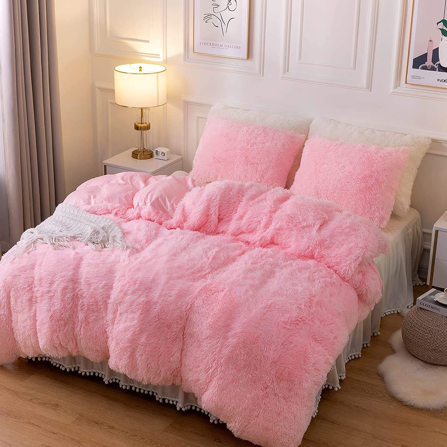 Hot Selling Custom Fluffy Plush Luxury Faux Fur Velvet Shaggy Queen King Size Duvet Cover Bedding Set details