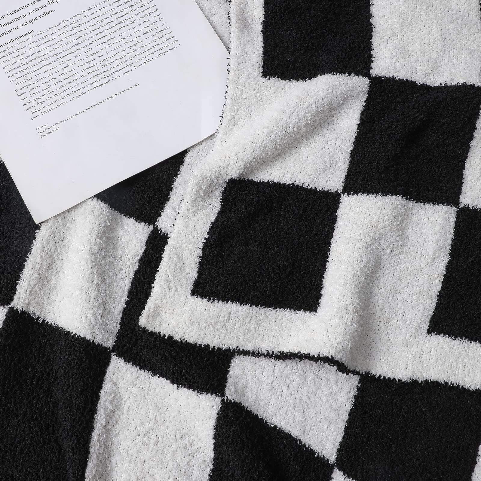 Black and white checkerboard blankets Vintage Soft Warm Chunky Microfiber Knitted Throw Checkerboard Blanket for Sofa bed supplier