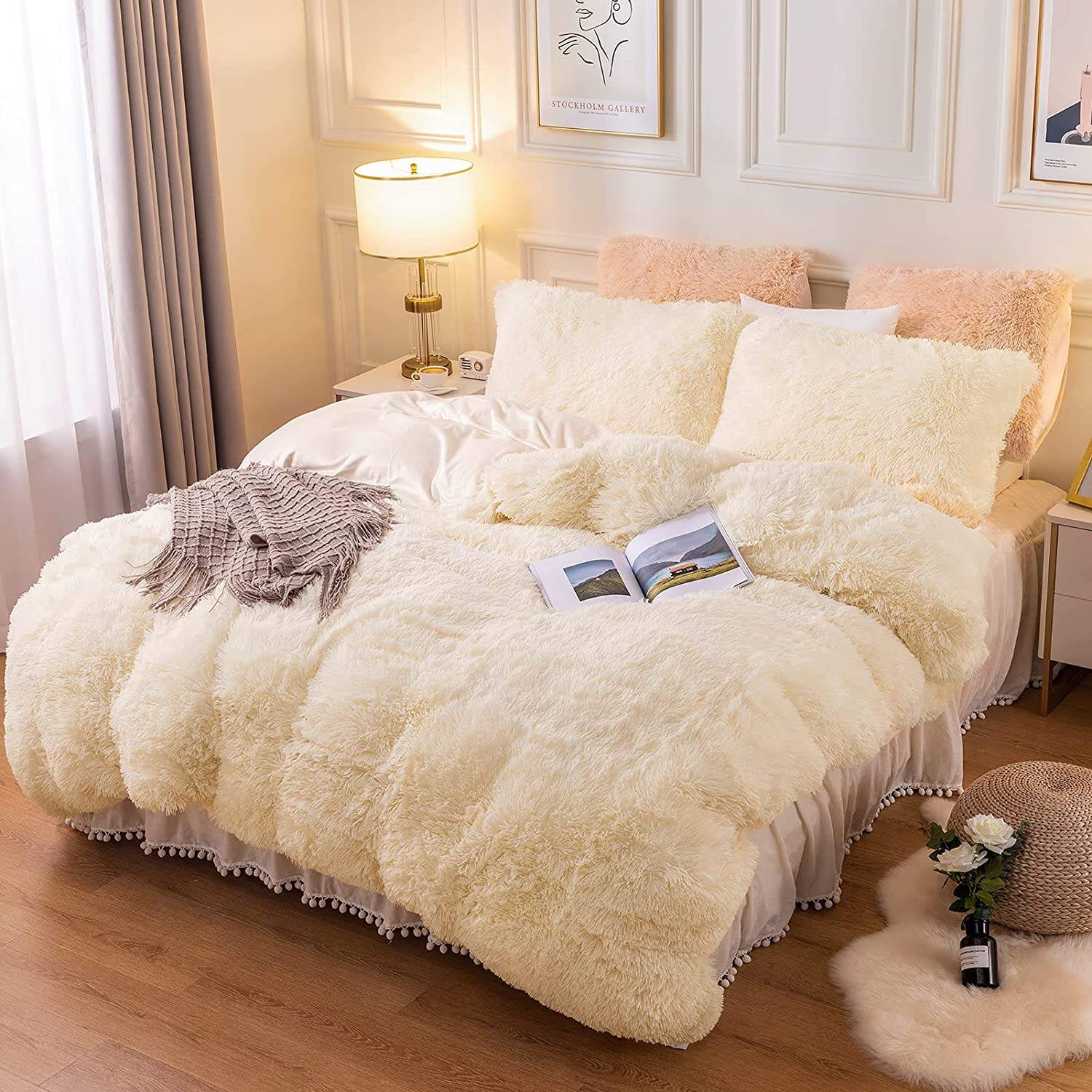 Hot Selling Custom Fluffy Plush Luxury Faux Fur Velvet Shaggy Queen King Size Duvet Cover Bedding Set manufacture