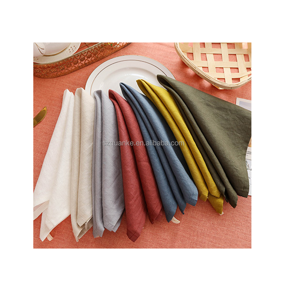 Cotton Stone Washed 100% Natural Color Flax linen Table Napkins Restaurant Linen Napkin Wedding Napkin factory