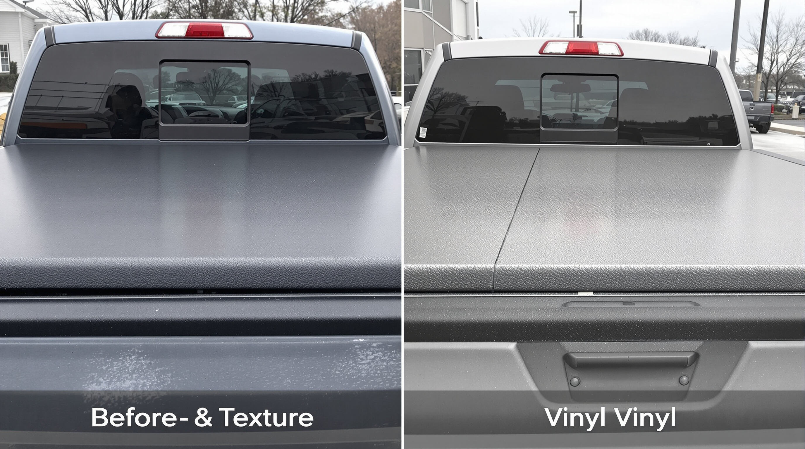 Comparison of a hard and soft truck bed cover showing differences in durability and material