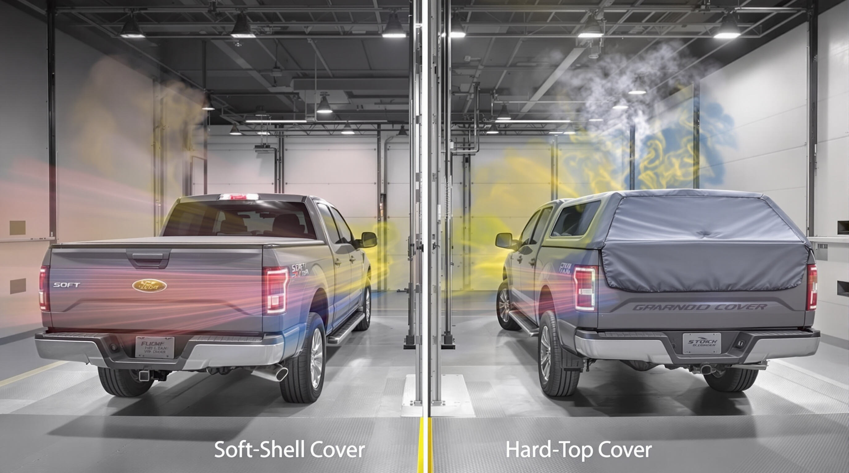 Wind tunnel comparison between trucks with soft-shell and hard-top tonneau covers
