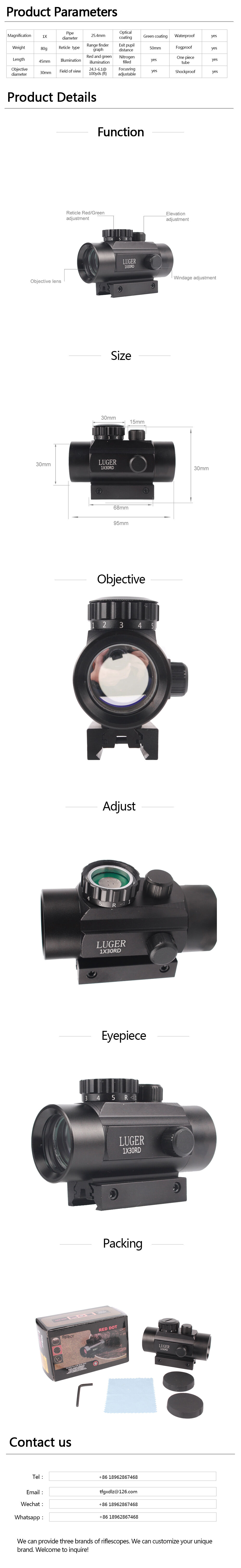 1x30 Red Color Reflex Sight with Flip Up Cover Red Green Dot Scope for 20mm/11mm manufacture