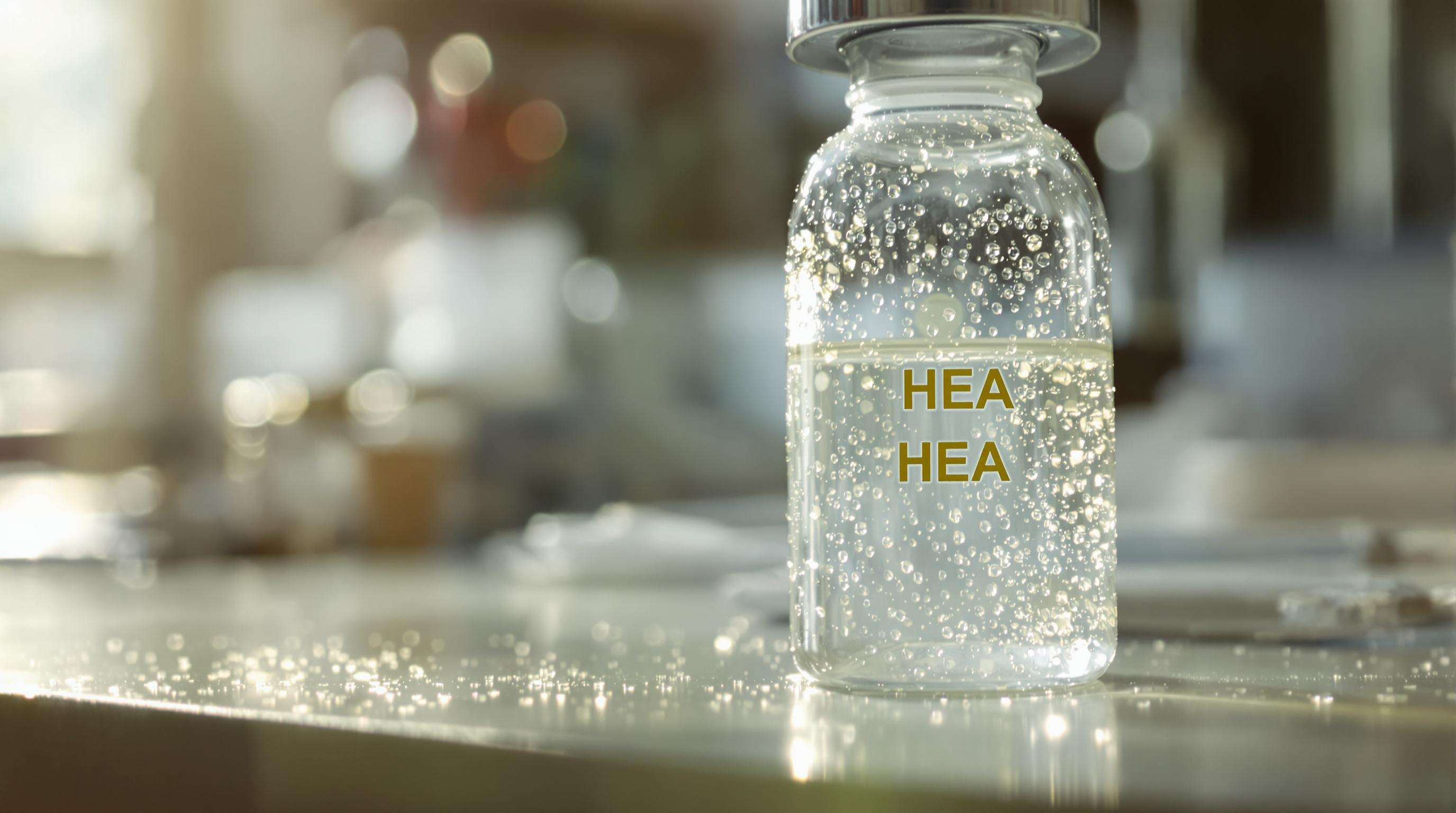HEA sample in lab container showing effects of heat, humidity, and light exposure