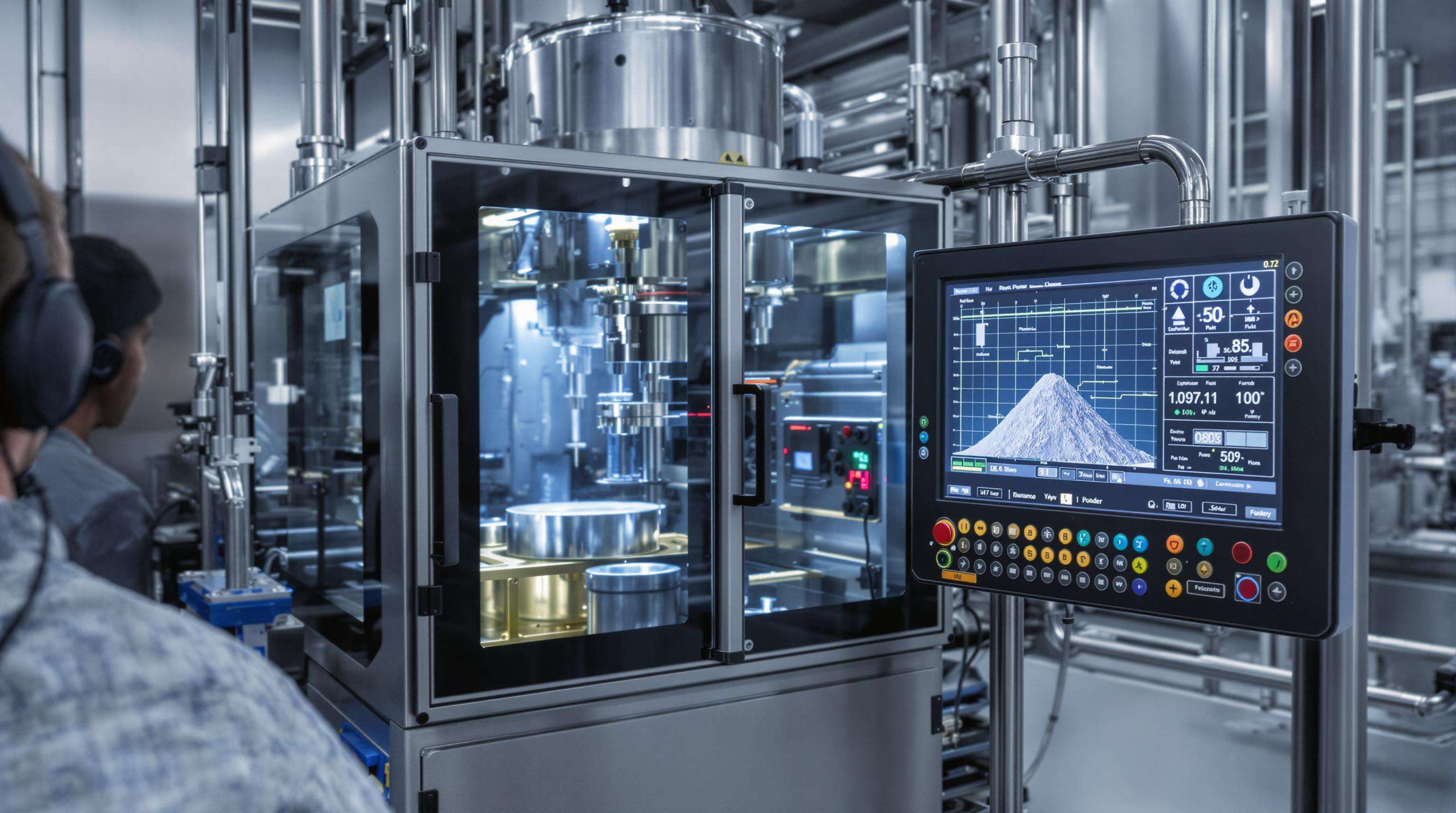 Industrial operator overseeing acrylamide powder dosing system with sensors in control room