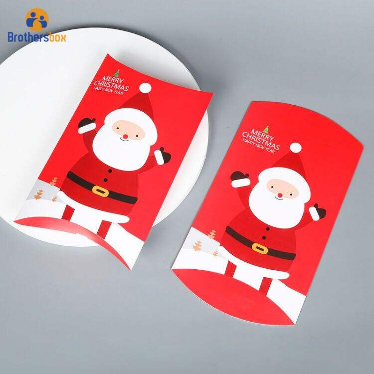 Caja en forma de almohada de cartón de Navidad personalizada/Embalaje de regalo de papel de caramelo