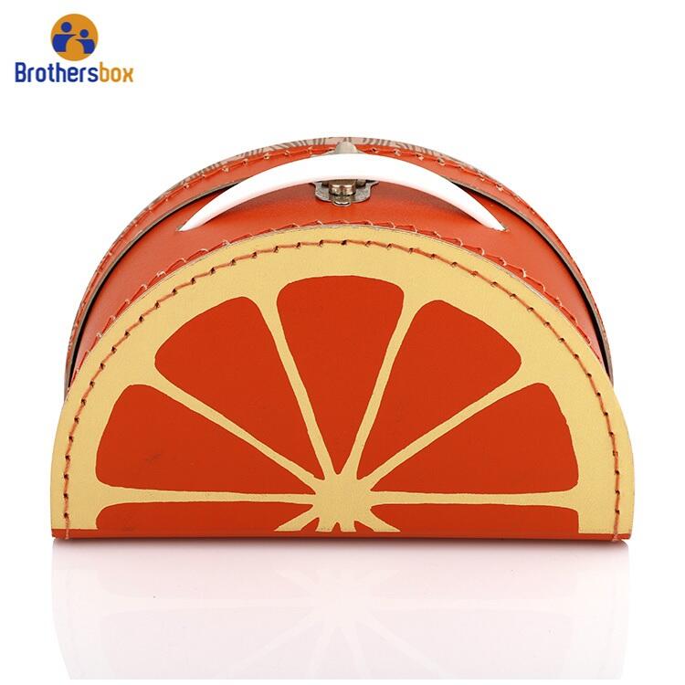 Grapefruit mini koffer gunstdoosje/decoratieve geschenkdoos met handvat