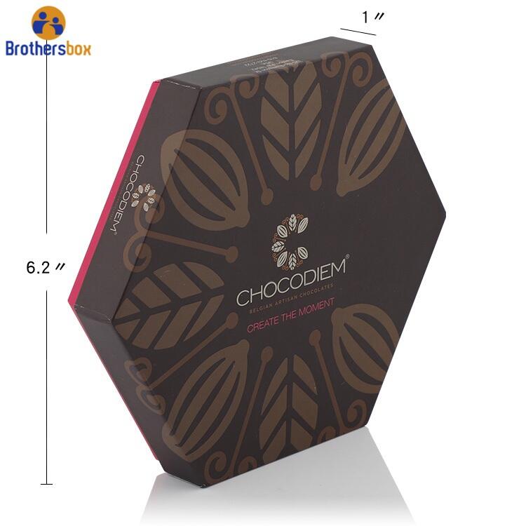 Caixa de embalagem hexagonal de chocolate belga por atacado
